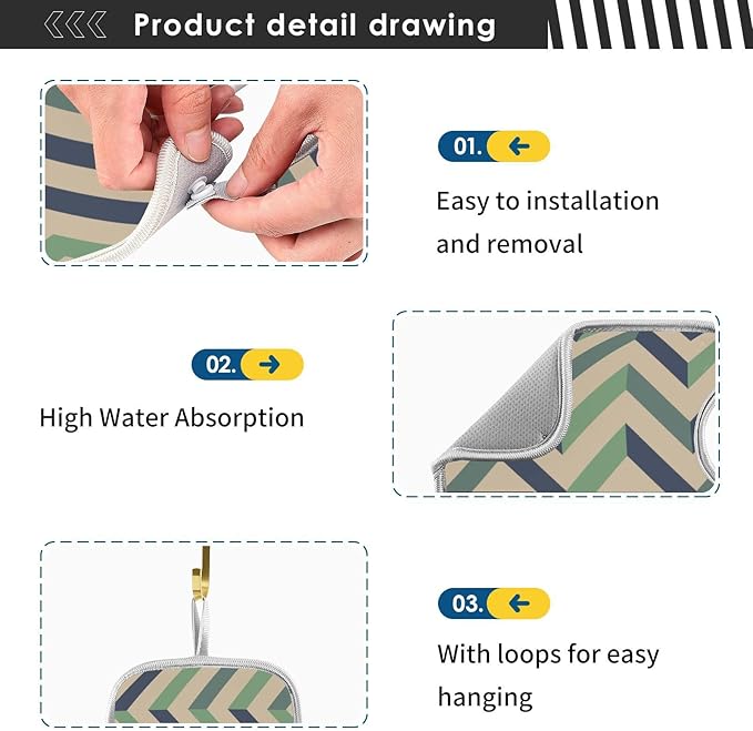 Sink Faucet Absorbing Mat Kitchen Sink Splash Guard Splash Faucet Drip Catcher for RV Bathroom 2PCS 30x5.5in Zigzag Lines