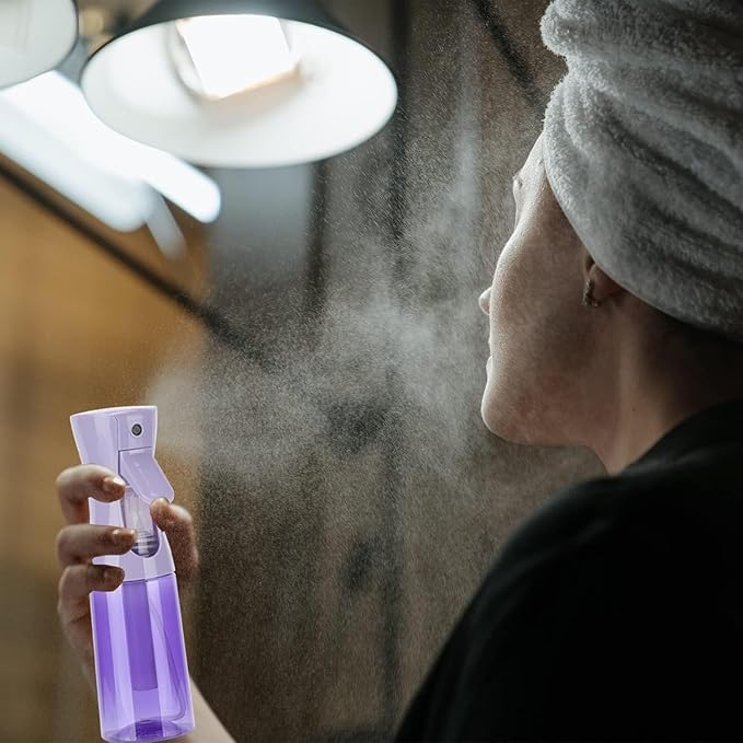 Spray Bottle for Hair (10.15OZ /300ML) Continuous Ultra Fine Mist Sprayer for Hair, Salons, Barber, Plants, Skin Care, 1 Plack Clear Purple