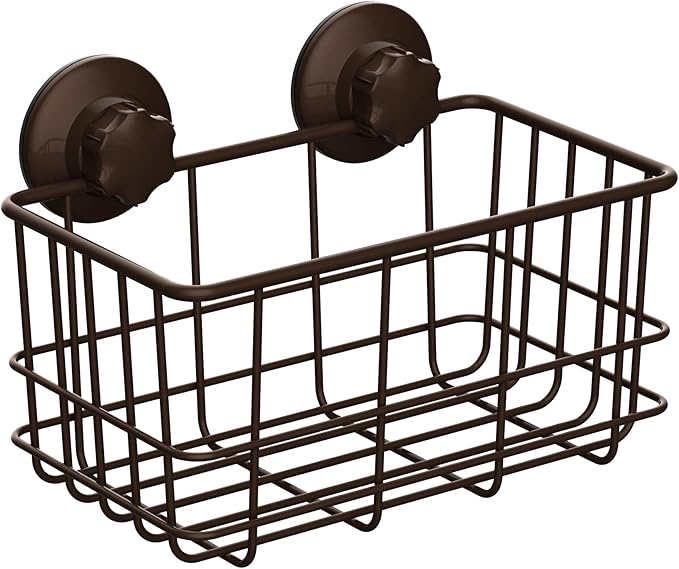 SANNO Powerfu Suction Cup Shower Caddy Basket for Shampoo Combo Organizer Basket Stainless Steel Holder for Bathroom Storage,Bronze