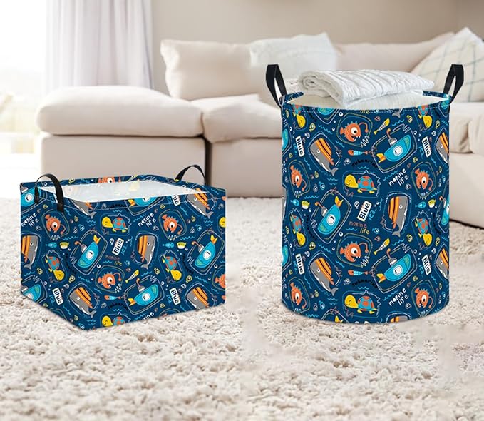 Rectangular Storage Basket Empty,Storage Bin with Handles,Room Decor,Gift Basket,Book Box(Line Ocean)