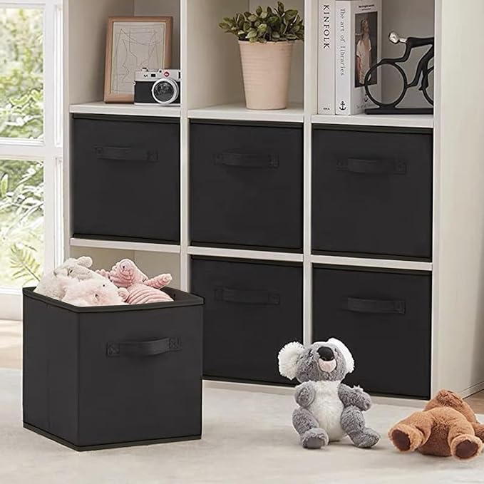 Kids Storage Bins 9.0"x7.5"x7.5" Small Size Fabirc Foldable Closet Toy Organizer Collapsible Cloth Black