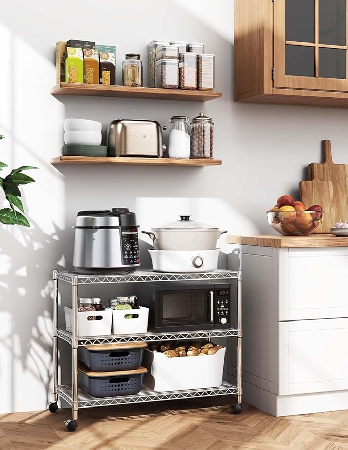 Simple Deluxe 3-Tier Storage Shelves, 750 Lbs Loading Capacity, 24.02" W x 13.78" D x 21.97" H Shelving Unit for Garage, Pantry and Kitchen, Chrome