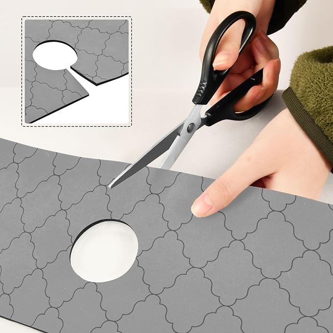 Kitchen Sink Splash Guard 2 PCS 30 Inch Sink Faucet Mat Splash Guard for Bathroom Countertop Water Absorbent Foldable Cuttable Soft Washable Monochrome Geometric Quatrefoil Grey