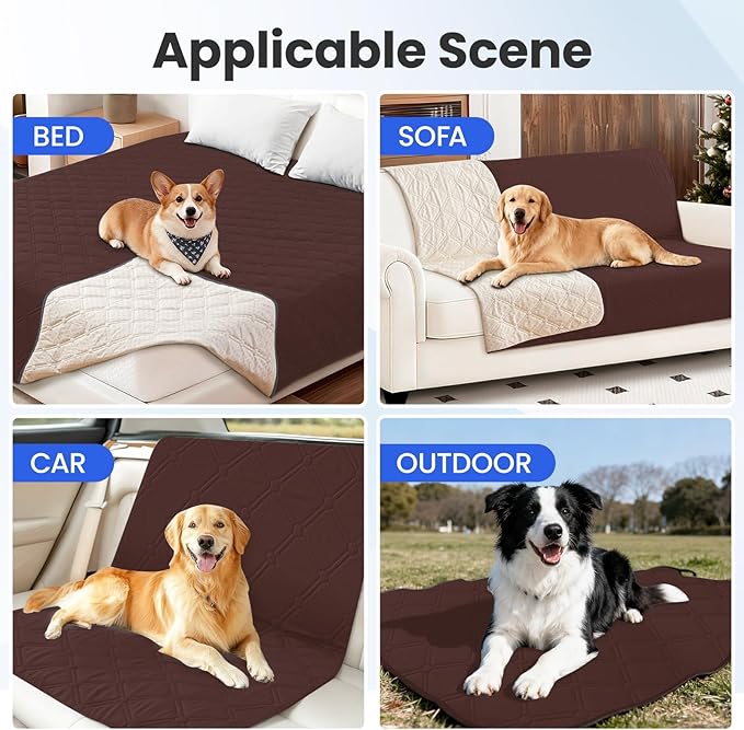 Waterproof Dog Bed Cover, Non-Slip Dog Blanket for Couch, Couch Covers for Dogs Washable, Pet Blanket for Furniture, Pet Bed Mat for Sofa, Car, Pet Supplies (68x82 Inch, Coffee)