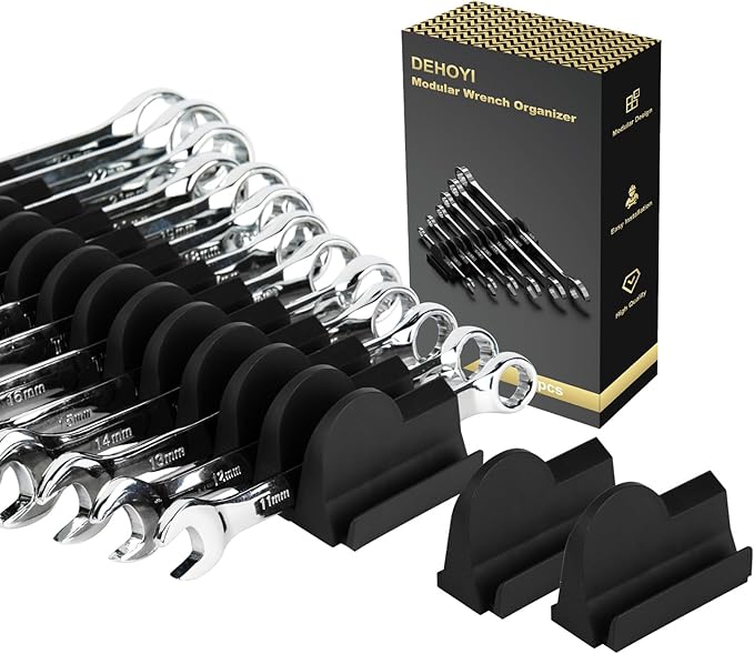 48 pcs Modular Wrench Organizers for Tool Drawers - Wrench Rack with Metric&SAE Labels, Perfect Tool Storage Holder. Gift for father, brother and boyfriend (Black without Magnet)