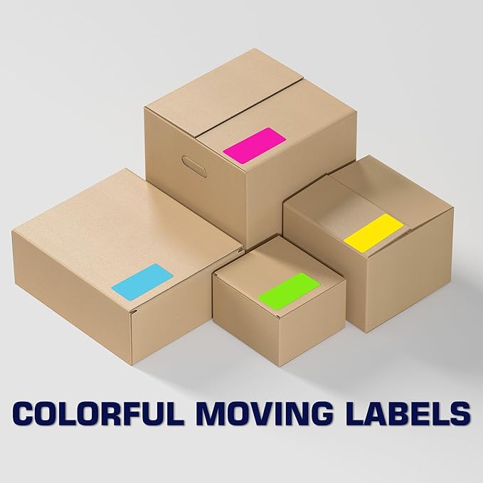 2" x 4" Colored Labels Stickers 5 Colors Bright Moving Stickers for Boxs 40 Sheets Printable Address Label for Laser/Inkjet Printer(400 PCS)