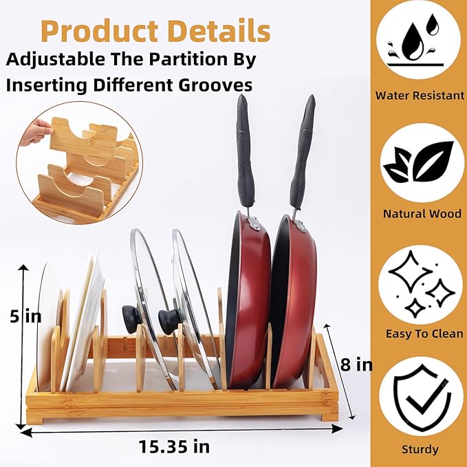 Pots and Pans Lid Organizer Holder Rack,Pot and Pan Organizer Drawer Organizer for Cutting Boards & Baking Sheets,Plates, Frying Pan, Skillet,Reusable Containers