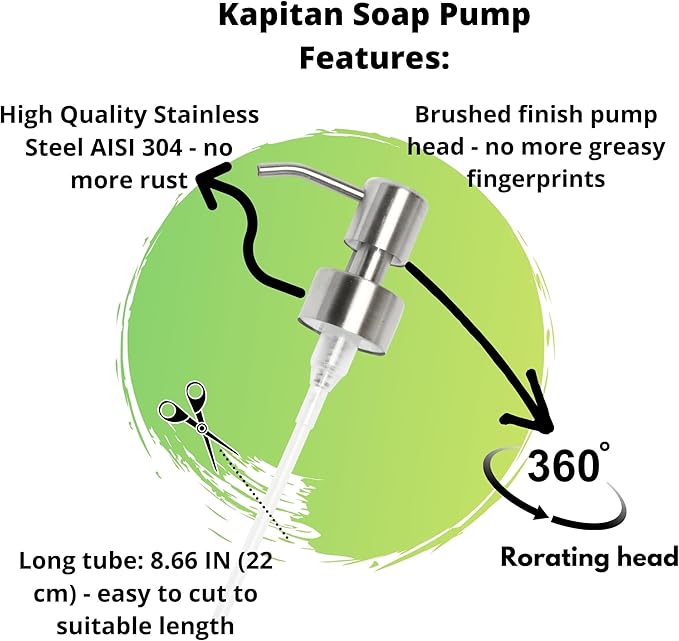 Kapitan Soap Dispenser Pump Head Replacement Spare for Standard 28/400 (26 mm - 28mm / 1.02 in-1.10 in) Neck Size, Stainless Steel Brushed Finish