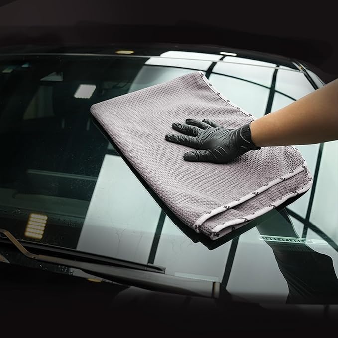 SPTA Microfiber Drying Towel, 2 PCs Car Wash Drying Towel, Waffle-Weave Highly Absorbent, Scratch Free,Big Cleaning Cloth Towel for Auto Detailing, 380GSM, 25.2 x 34.3 inch, Grey-MT033