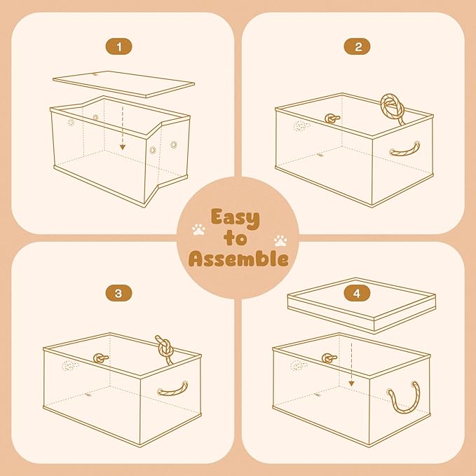 Dog Toy Basket with Lid, Dog Basket for Toys, Dogs Toy Box with Cotton Rope Handles, Collapsible Storage Bins for Pet Toys, Dogs Storage Organizer, Beige&Gray
