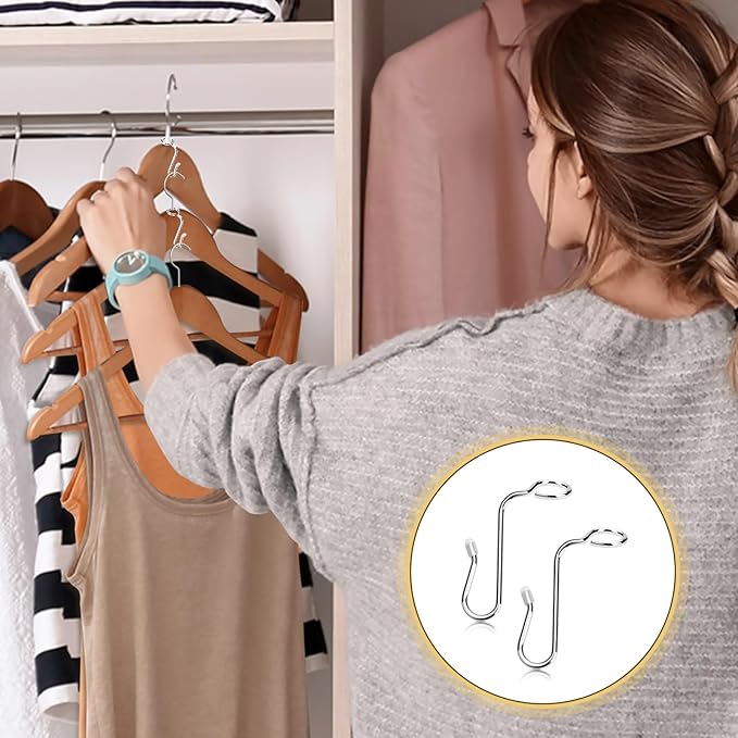 50 Pieces Hanger Connector Hooks Metal Hanger Extender Hooks Stable Clothes Connector for Different Clothes Hangers, 8.7 mm/0.34 Inch Hole Diameter, Silver