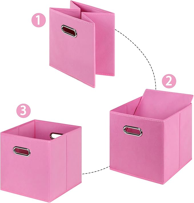 STOREONE Fabric Storage Bins Cubes Baskets Containers-(11X11X11) with Dual Handles for Shelf Closet, Nursery Home ， Bedroom Organizers, Foldable Set of 3 (Pink)