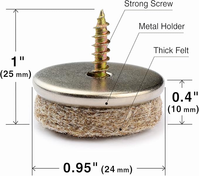 Screw-On Felt Furniture Pads X-Protector 24 PCS – 0.95” Chair Leg Floor Protectors for Hardwood Floors – Premium Chair Glides – Beige Floor Protectors for Chairs – The Best Furniture Sliders!