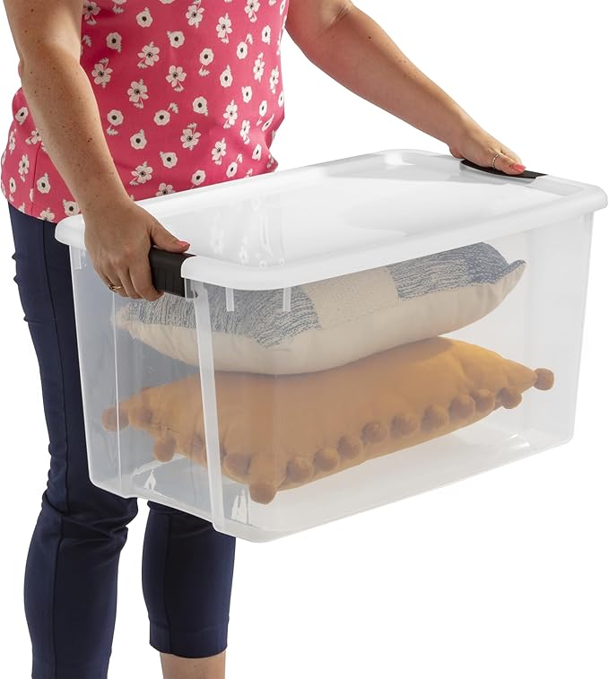 Sterilite 4 Pack Ultra Latching Box, Storage Bins with Lids, Clear Plastic, 70 Quart - Heavy-Duty Organizing Containers for Closet, Bathroom, and Office
