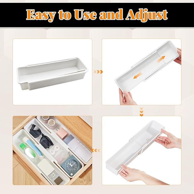 Expandable Silverware Tray for Kitchen Drawers, Adjustable Sliding Drawer Organizer Expands up to 16.33 Inches, Utensil Holder & Divider, Durable Plastic Bathroom Office Storage