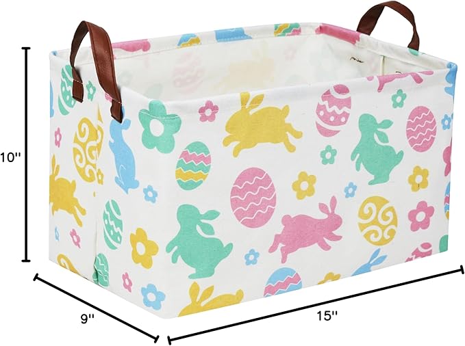 Rectangular Easter Baskets, Easket Basket for Kids.Bunny Easter Basket with Handles.Boys and Girls,Easter Bunny Eggs Decor,Toys,Books,Easter Gifts (Easter Rabbit)