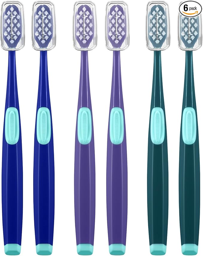 Extra Soft Toothbrushes for Adults, Ultra Soft Toothbrushes with Covers, 10000 Micro Nano Bristles, for Sensitive Teeth, Gum Recession and Elderly, Travel (Wide Head, 6 Count)