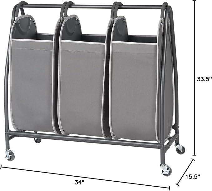 Neatfreak Triple Laundry Hamper Sorter - Rolling Laundry Cart With Wheels & 3 x removable Dirty Clothes Hamper Totes With EVERFRESH Tech For Towels, Blankets & Bathroom Organization