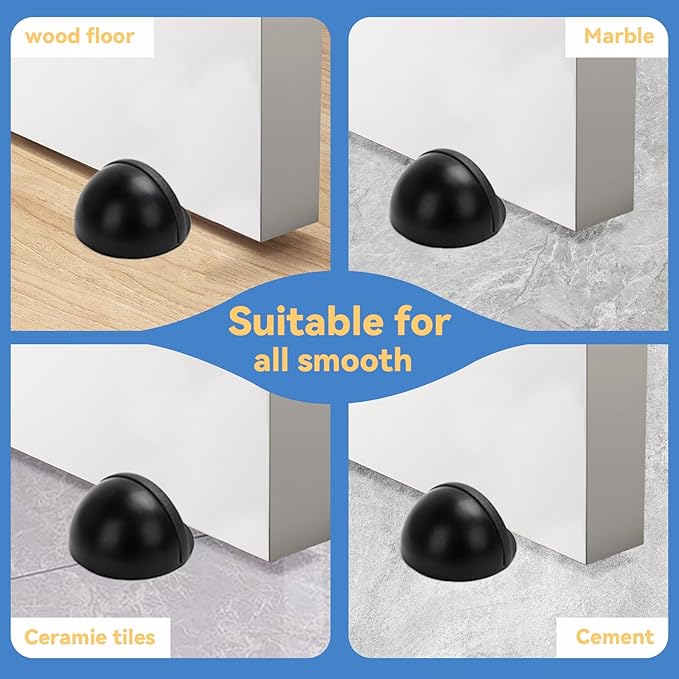 Floor Mounted Door Stops, Stainless Steel Door Stoppers for Floor, Floor Door Stop Mounted Half Moon, with Screws, for Hard Floor Concrete Floor(Black,2 Pcs)