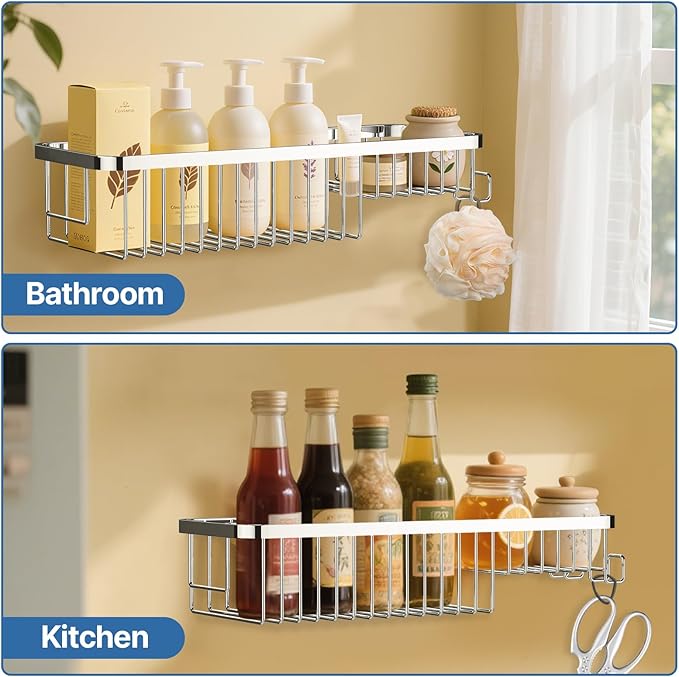 TENOVEL Wire Basket Wall Mount,Corner Shower Caddy 304 Stainless Steel,Bathroom Shower Organizer Soap Caddy,Polished Finish，Long Basket