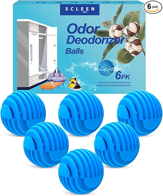 Shoe Deodorizer Balls, Sneaker Odor Eliminator, Long-Lasting Air Freshener for Cloest Car Lockers Drawer Gym Bags, 6 Pack Linen Scent