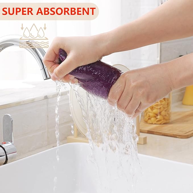 Homaxy 100% Cotton Waffle Weave Kitchen Dish Towels, Ultra Soft Absorbent Quick Drying Cleaning Towel, 13 x 28 Inches, 8-Pack, Purple
