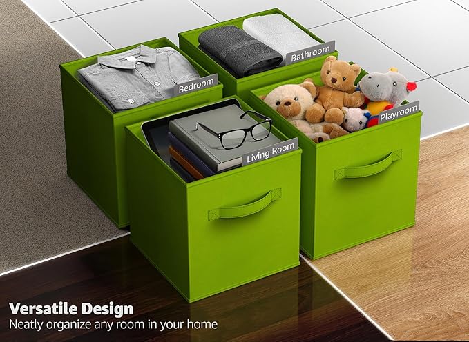 Sorbus Foldable Storage Cubes - 6 Fabric Baskets for Organizing Pantry, Closet, Shelf, Nursery, Playroom, Toy Box, Cubby - 11 Inch Dual Handle Collapsible Closet Organizers and Storage Bins (Green)