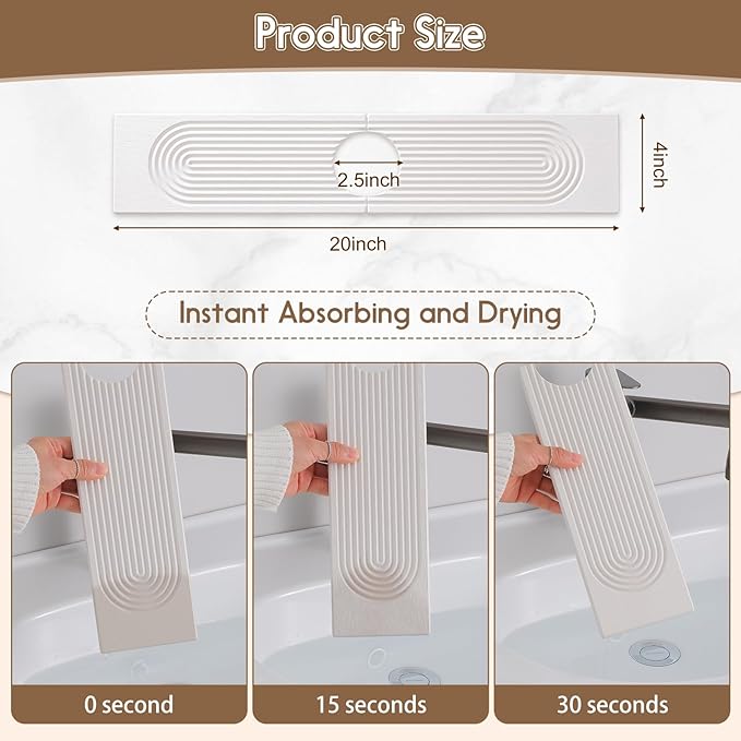 Faucet Mat for Kitchen Sink, Diatomite Quick Drying Tray , 20 Inch Kitchen Sink Splash Guard and Bathroom Stone Tray for Counter. Super Absorben.White.