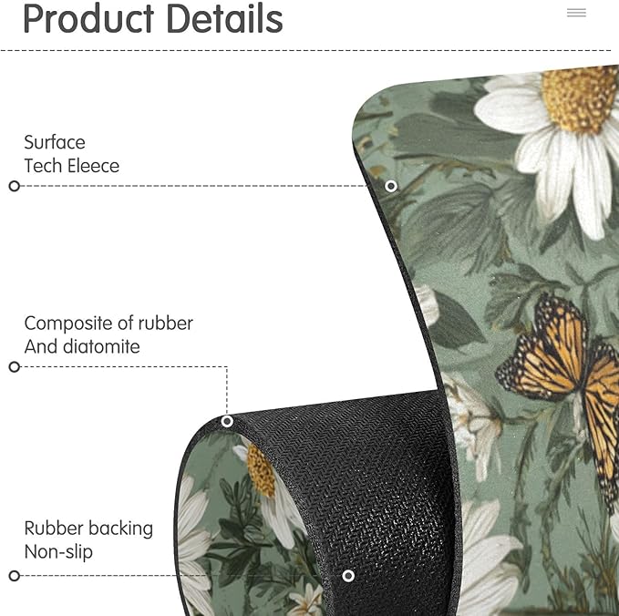 Kitchen Sink Splash Guard 2 PCS 14.7 Inch Sink Faucet Mat Splash Guard for Bathroom Countertop Water Absorbent Foldable Cuttable Soft Washable Summer Daisy Butterfly Green