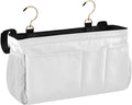 KOPIRIT White Bedside Caddy Storage Bag Bedside Organizer for Bunk Bed Headboards College Hanging Storage Organizer 6 Pockets with Hooks for Drinks Magazine Phone Holder