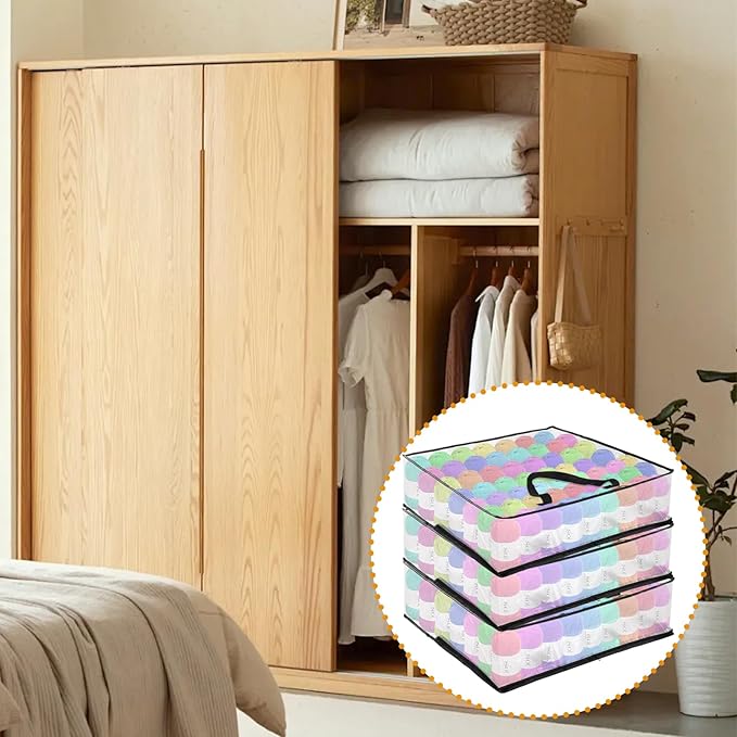 XL Yarn Storage Organizer 3 Bags, Oversized Yarn Organizer Moving Bag with Handle & Zipper, Closet/Under-Bed Storage Solutions for Knitting, Crochetfor, Sweater & Blanket Packing (26x26x8.7“, 3 Pcs)