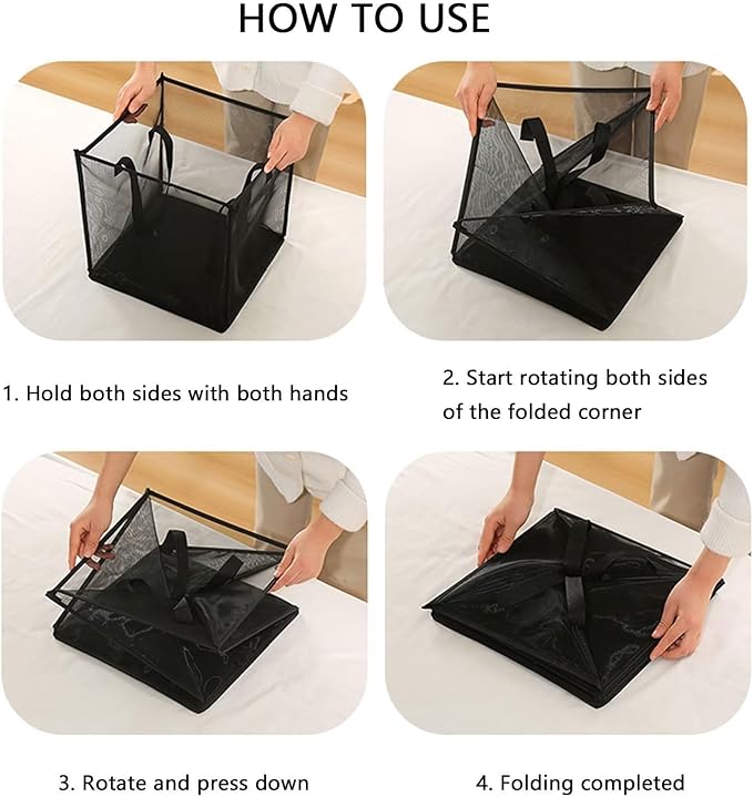 2 Pack Popup Laundry Hamper, Large Collapsible Mesh Laundry Baskets Dirty Clothes Basket with Handle Foldable Clothes Hamper for Washing Storage,Toy Storage,Dorm and Travel(Black,13x26Inch)