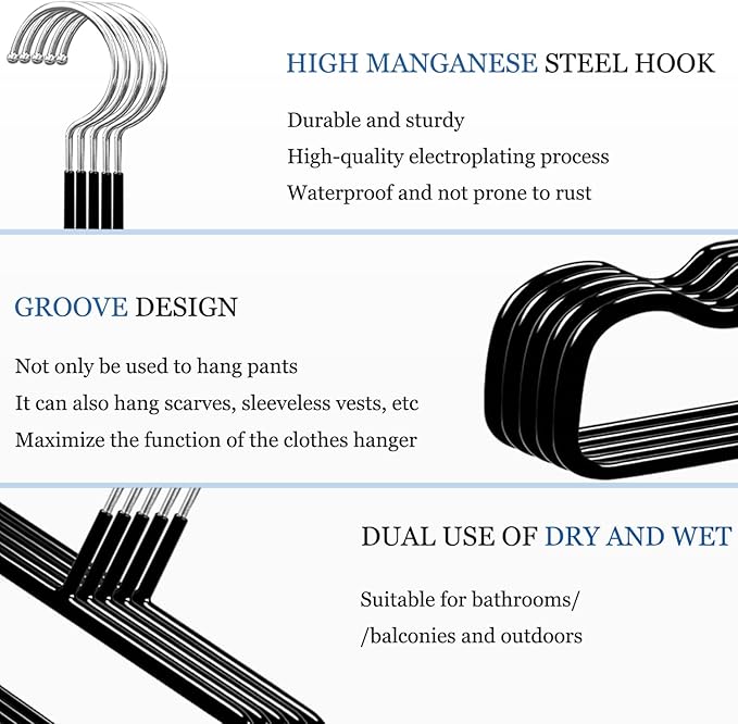 Non-Slip Rubber Pants Hangers,20 Pack Slim Thin Space-Saving Trouser Hanger,Rust-Free Closet Clothes Organizer for Slacks Scarf Ties,13inch