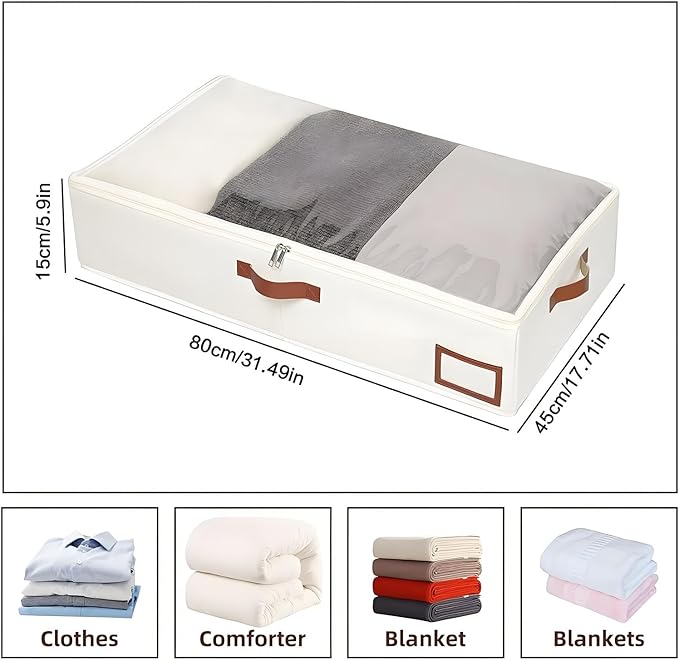 2 Pack Under Bed Storage Containers, Foldable Closet Organizers and Storage Bags with Sturdy Handle Ultra Thick Under Bed Organizer Bin for Comforter, Sweaters, Pillows Shoes, Clothes.