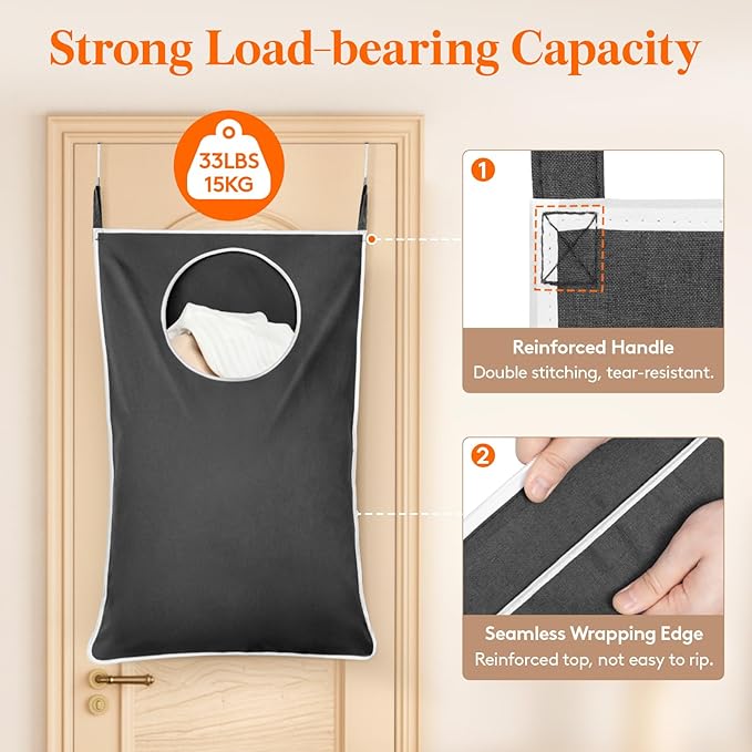 Lifewit 1 Pack Over Door Laundry Hamper, Large Collapsible Hanging Laundry Hamper, Hanging Laundry Basket Bag for Bathroom Bedroom Dirty Clothes Storage Organizer, Dark Gray