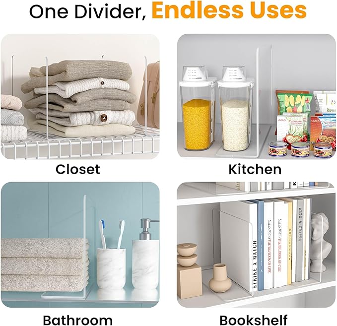 Purse Organizer for Closet Shelf Dividers - 10" Tall X 12" Deep Clear Acrylic Shelf Dividers for Closet Organization - Free-Standing Adhesive Design for Wood & Wire Shelves Bedroom Kitchen 12 Pack