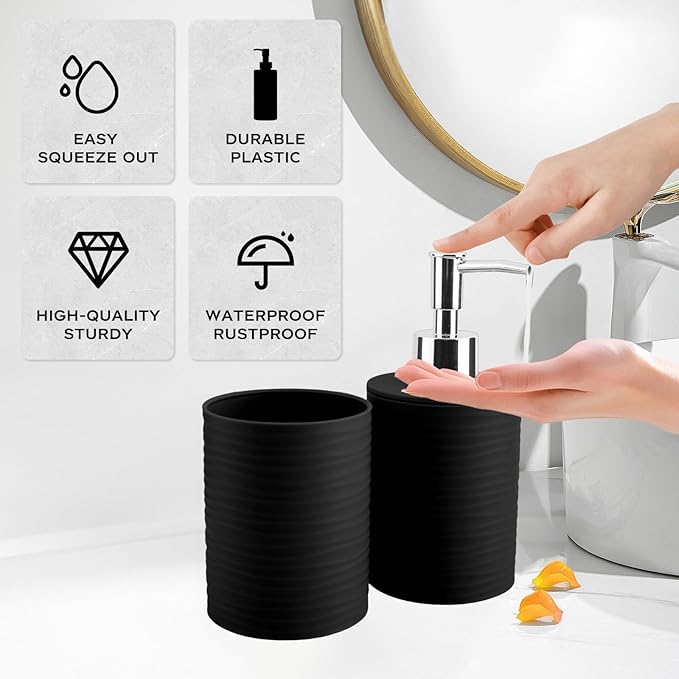 2 Piece Bathroom Accessory Set, Bathroom Accessories Set Include Soap Dispenser and Toothbrush Holder for Modern Bathroom Decor
