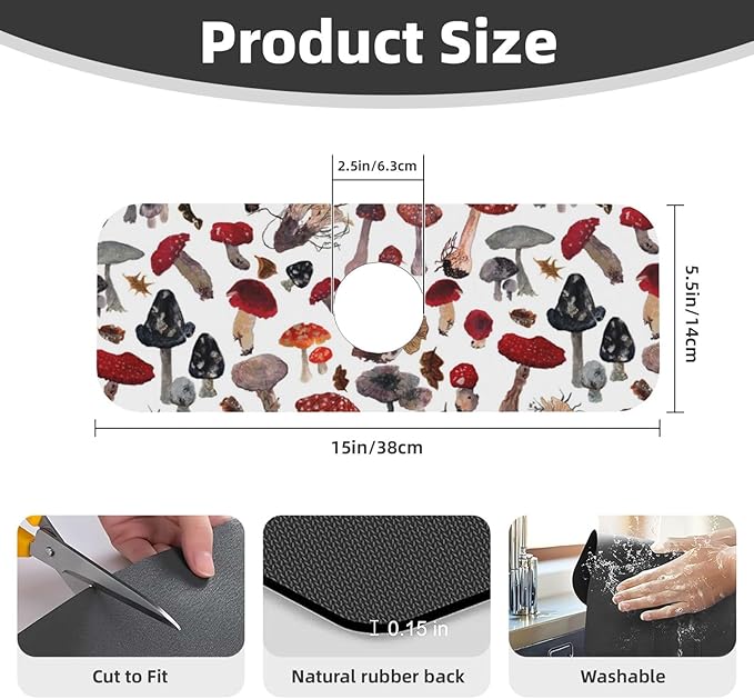 Faucet Draining Mat For Kitchen Sink, Red Mushroom Diatom Mud Absorbent Drain Pad For Bathroom Kitchen Sink Splash Guard Drying Mat