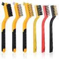 6 Pieces Wire Brushes Set, Small Metal Brass Brush, Stainless Steel Brush, Nylon Brushes for Cleaning Metal Rust and Paint Removal (Yellow+3 Mixed Color, L)