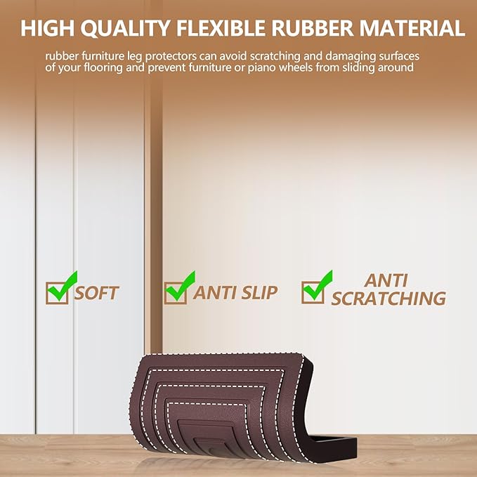 3.5x3.5 Square Rubber Furniture Caster Cups,8 Pack Anti-Sliding Furniture Pads Bed Stopper Floor Protectors with Grip,Protect Any Flooring Brown
