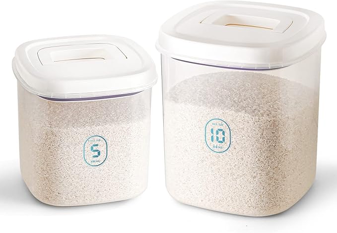 LivLab Rice Dispenser,10 Lbs Rice Container Storage with Measuring Cup Food Cereal Container Bins Household for Kitchen Pantry Organization
