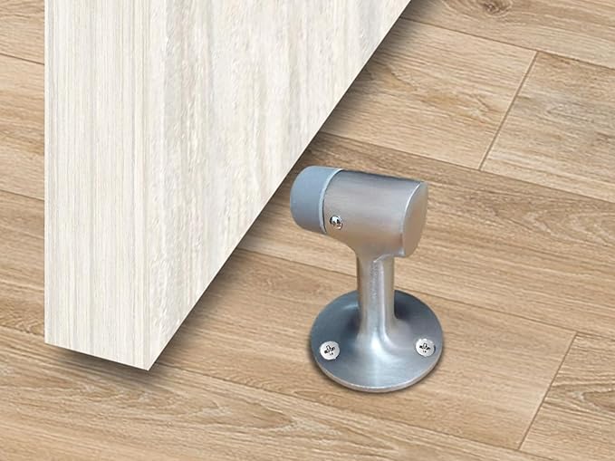 QCAA Solid Brass Door Stop, 3" Height, Satin NKL, Made in Taiwan, 4 Pack