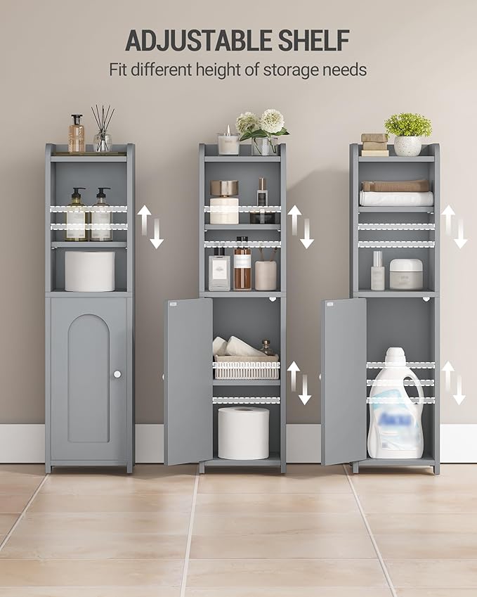 Bathroom Storage Cabinet, Corner Floor Cabinet with Doors and Adjustable Shelf, Narrow Toilet Paper Cabinets, Bathroom Organizer for Small Spaces, Gray BC19721X