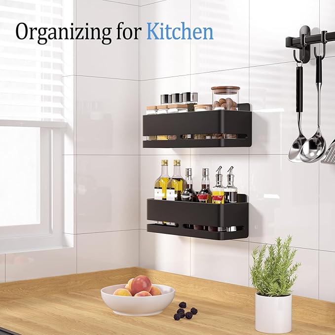YESENT Shower Caddy, 2-Pack Shower Shelf, Heavy-Duty Bathroom Storage Shelf, Large Capacity No-Drill Bathroom Organizer, Black Metal Storage Basket, Adhesive Installation