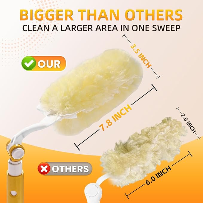 Heavy Duty Duster Refills, Disposable Dusters Kit for Cleaning Dusting Furniture Blind Ceiling Fan, Multi Surface 360 Feather Duster(25)+3FT Extended Handle