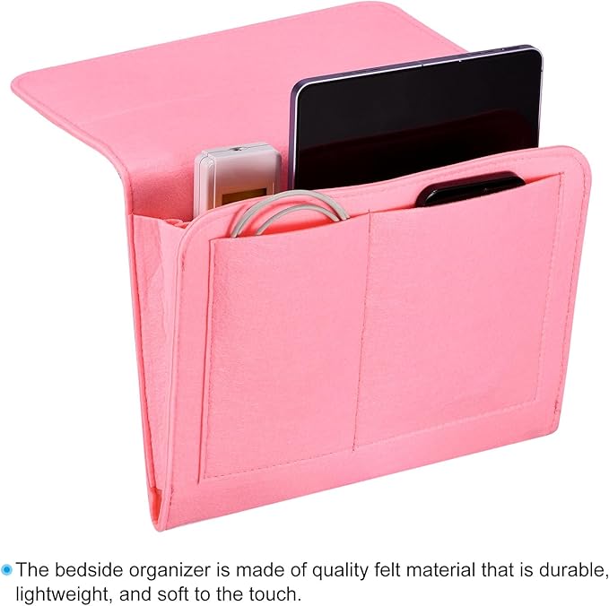 PATIKIL 11in Bedside Caddy, Bed Caddy Bedside Organizer Hanging 5 Pocket Soft Felt Bed Pockets Bedside Storage Organizer Remote Control Holder for Bedroom Phones Glasses, Pink