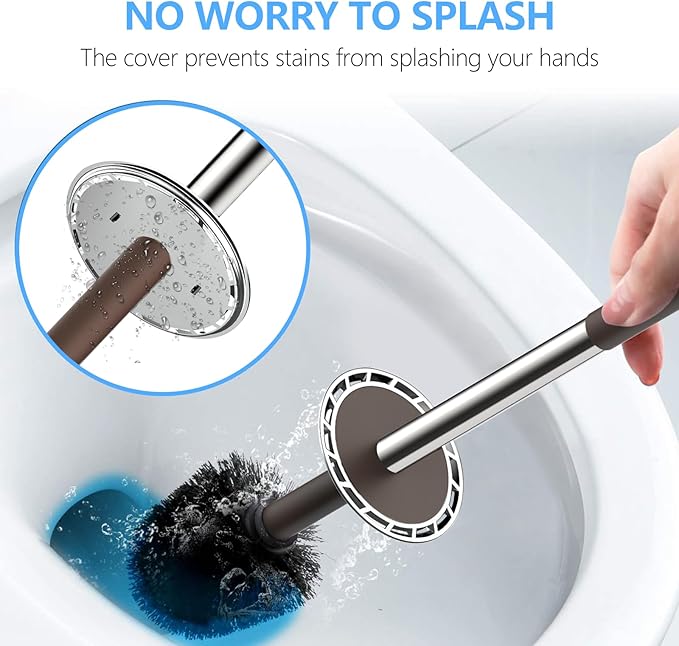 SetSail Toilet Brush, Compact Size Toilet Bowl Brush and Holder Toilet Brushes for Bathroom with Stainless Steel Handle Toilet Cleaner Brush with Durable Scrubbing Bristles, Brown