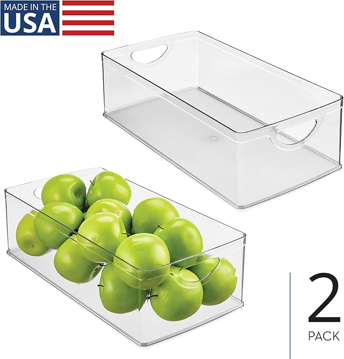 iDesign Stackable Clear Plastic Extra Long Storage Bin, Organizer for Kitchen Cabinet or Pantry, 2-Pack