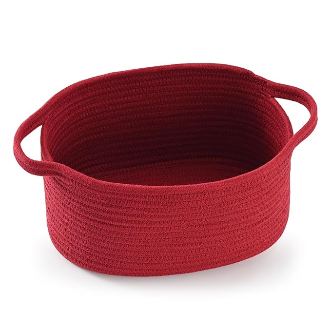 Cute Burgundy Woven Gift Basket – Empty Burr Baskets for Valentines Day Birthday Raffle, Decorative Storage Organizer Box for Toys Seasonal Decor (13" D x 8" W x 6" H)