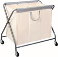 STORAGE MANIAC 160L Collapsible Laundry Hamper with Wheels, Rolling Laundry Basket, Heavy Duty Cloth Sorter with Removable Bag, Folding X Frame Clothes Organizer Cart for Easy to Store, 3 Section